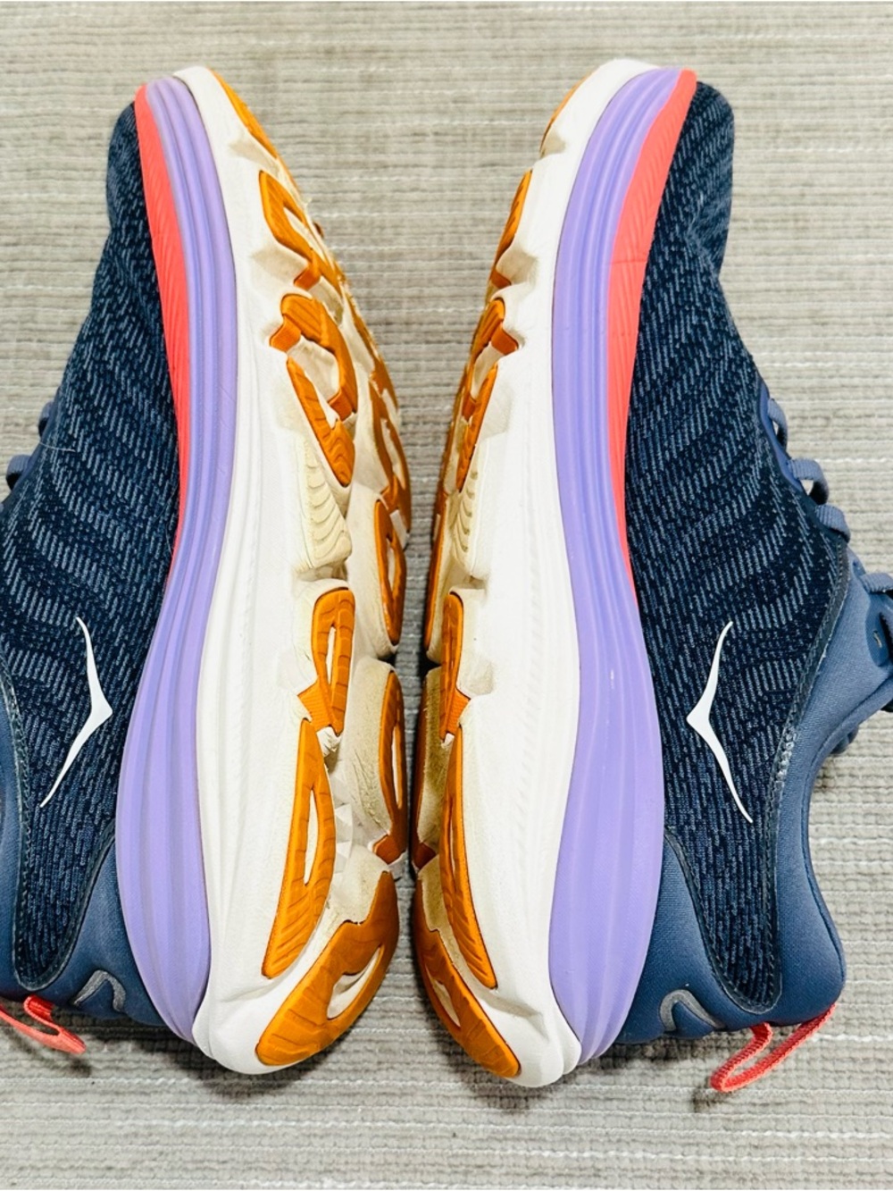 Hoka Women's Navy Sneakers with Purple and Coral Accents - Picture 5 of 9